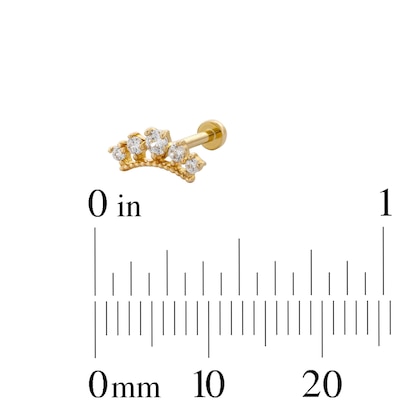 14K Gold Tube CZ Crown Stud - 18G 5/16"