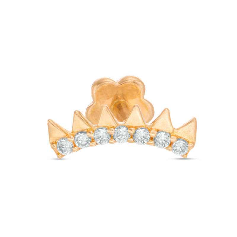 Main Image 1 of 019 Gauge Cubic Zirconia Spiked Cartilage Barbell in 14K Gold