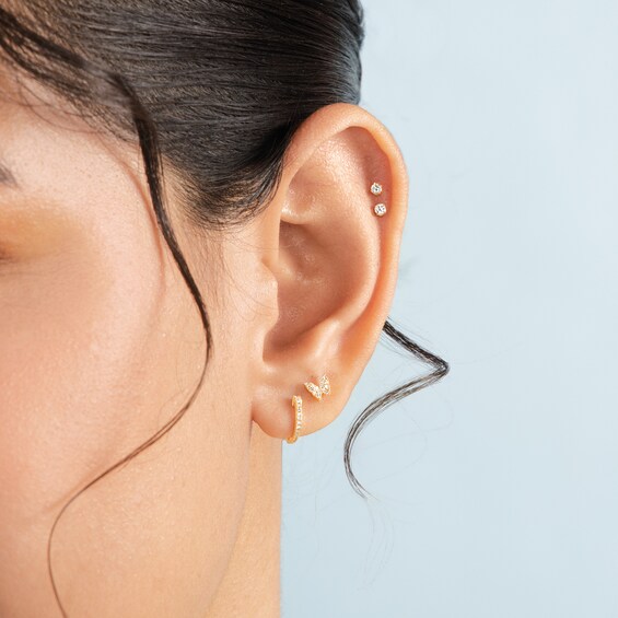 14K Tube Gold 1/20 CT. T.W. Diamond Stud - 18G 5/16"