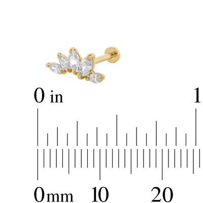 14K Tube Gold CZ Marquise Flower Stud - 18G 5/16"
