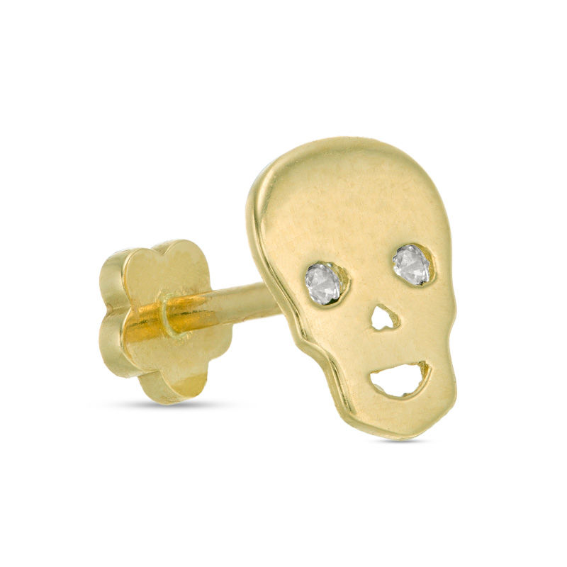 Main Image 1 of 019 Gauge Cubic Zirconia Skull Cartilage Barbell in 14K Gold