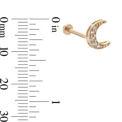 14K Tube Gold CZ Crescent Moon Stud - 18G 5/16"