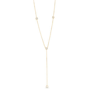 Made in Italy 3.2mm Cubic Zirconia Station "Y" Necklace in 10K Solid Gold - 19.75"