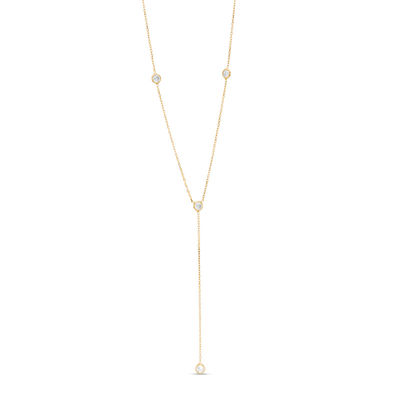 Made in Italy 3.2mm Cubic Zirconia Station "Y" Necklace in 10K Solid Gold - 19.75"