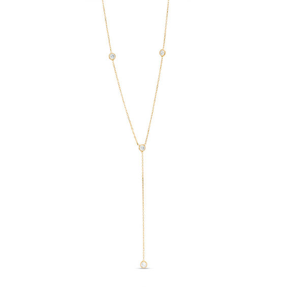 Made in Italy 3.2mm Cubic Zirconia Station "Y" Necklace in 10K Solid Gold - 19.75"