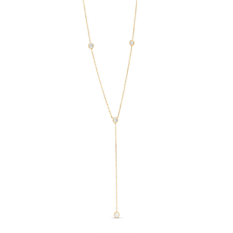 Made in Italy 3.2mm Cubic Zirconia Station "Y" Necklace in 10K Solid Gold - 19.75"