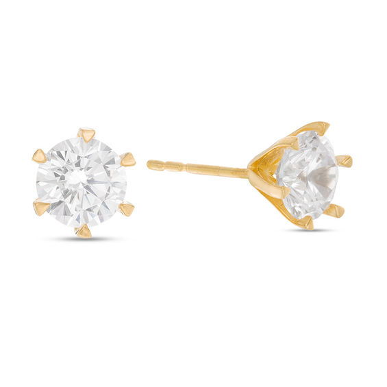 6mm Cubic Zirconia Solitaire Stud Earrings in 10K Gold