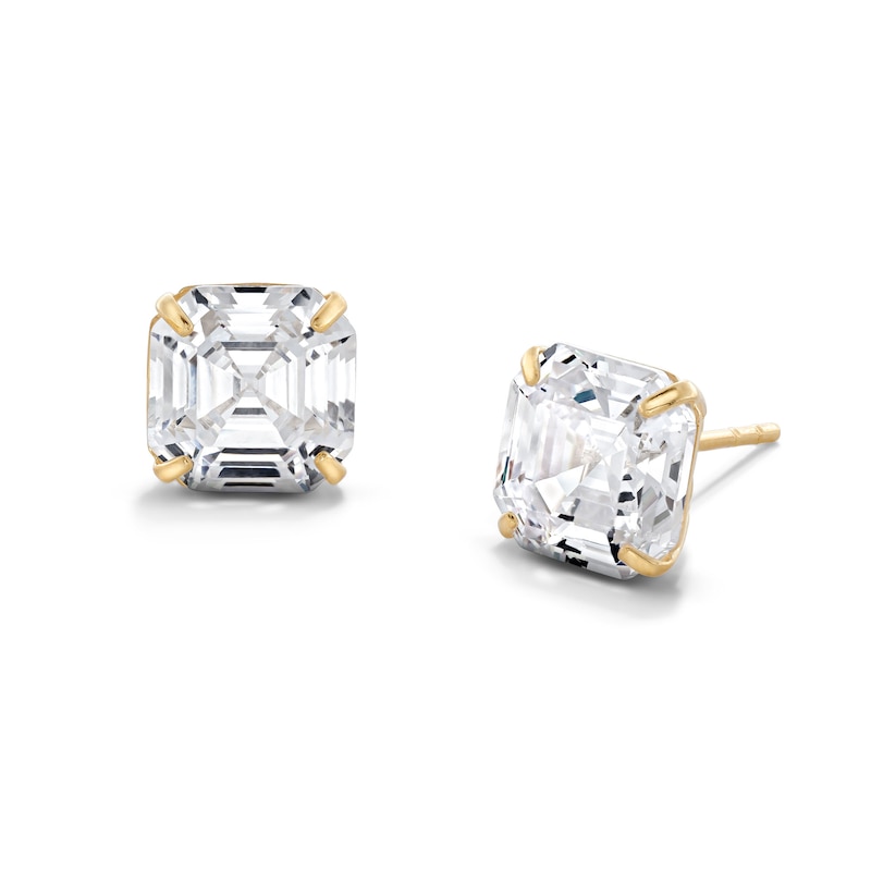 8mm Princess-Cut Cubic Zirconia Solitaire Stud Earrings in 10K Gold