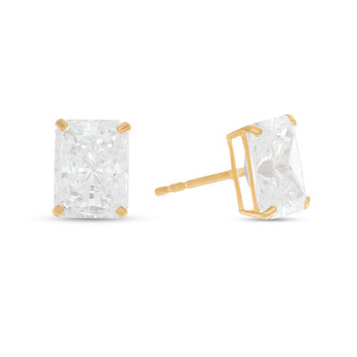 Emerald-Cut Cubic Zirconia Solitaire Stud Earrings in 10K Gold