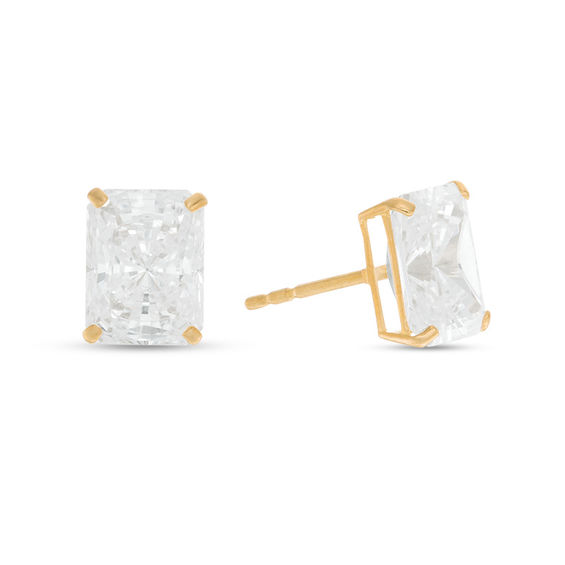 Emerald-Cut Cubic Zirconia Solitaire Stud Earrings in 10K Gold