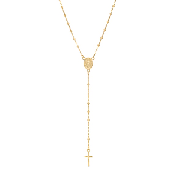 Made in Italy Child's Beaded Rosary Necklace in 10K Solid Gold Chain and Hollow Beads - 16.5"