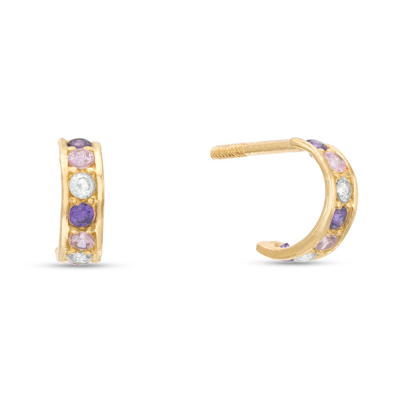 Main Image 1 of Child's Multi-Color Cubic Zirconia J-Hoop Earrings in 10K Gold