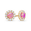 Thumbnail Image 0 of Child's Simulated Pink Opal and Cubic Zirconia Frame Stud Earrings in 14K Gold