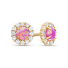 Thumbnail Image 1 of Child's Simulated Pink Opal and Cubic Zirconia Frame Stud Earrings in 14K Gold