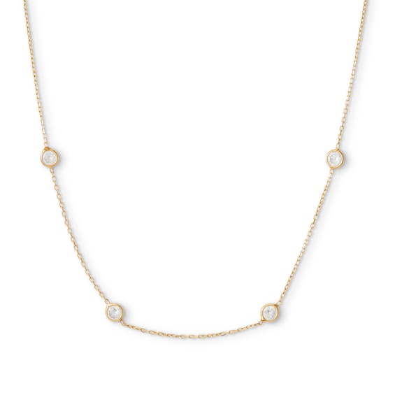 Made in Italy 3.5mm Bezel-Set Cubic Zirconia Station Necklace in 10K Solid Gold - 16"