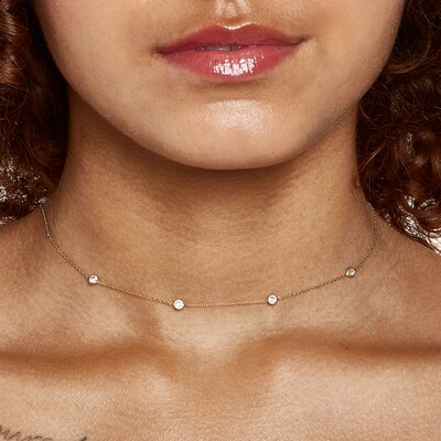 Made in Italy 3.5mm Bezel-Set Cubic Zirconia Station Necklace in 10K Solid Gold - 16"