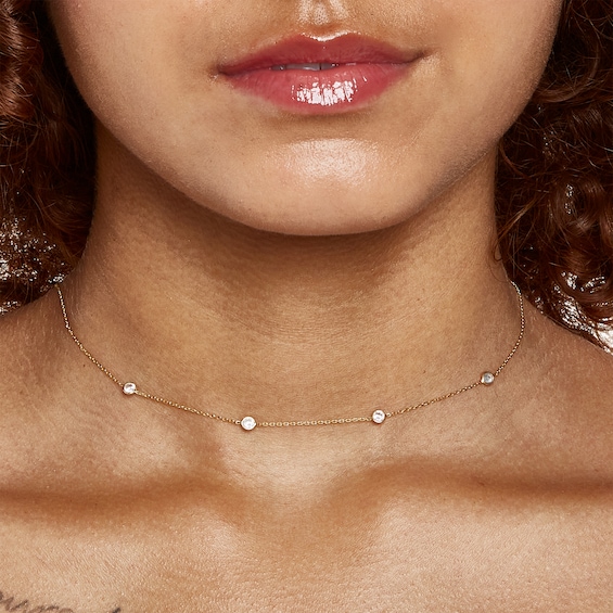 Made in Italy 3.5mm Bezel-Set Cubic Zirconia Station Necklace in 10K Solid Gold - 16"