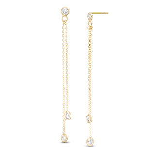 Made in Italy 3.2mm Bezel-Set Cubic Zirconia Double Linear Chain Drop Earrings in 10K Gold