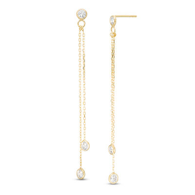 Made in Italy 3.2mm Bezel-Set Cubic Zirconia Double Linear Chain Drop Earrings in 10K Gold