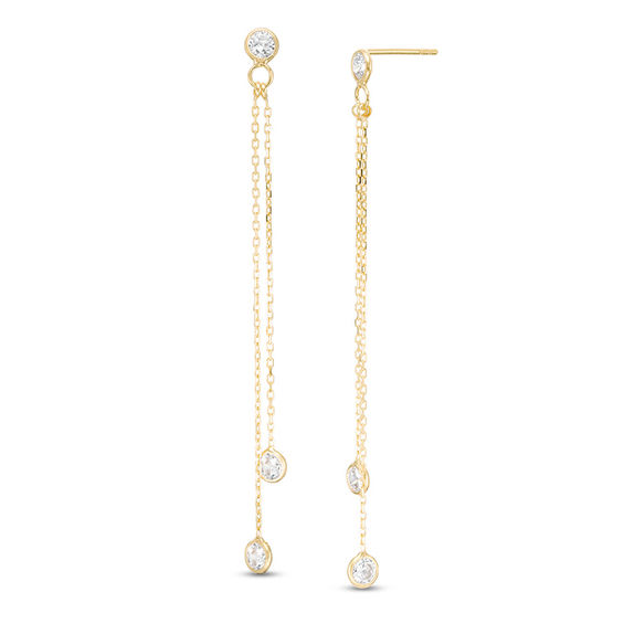 Made in Italy 3.2mm Bezel-Set Cubic Zirconia Double Linear Chain Drop Earrings in 10K Gold