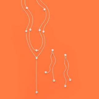 Made in Italy 3.2mm Bezel-Set Cubic Zirconia Double Linear Chain Drop Earrings in 10K Gold