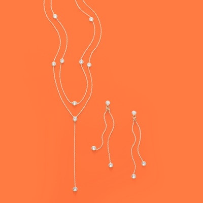 Made in Italy 3.2mm Bezel-Set Cubic Zirconia Double Linear Chain Drop Earrings in 10K Gold