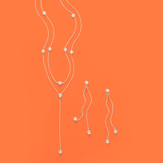 Made in Italy 3.2mm Bezel-Set Cubic Zirconia Double Linear Chain Drop Earrings in 10K Gold