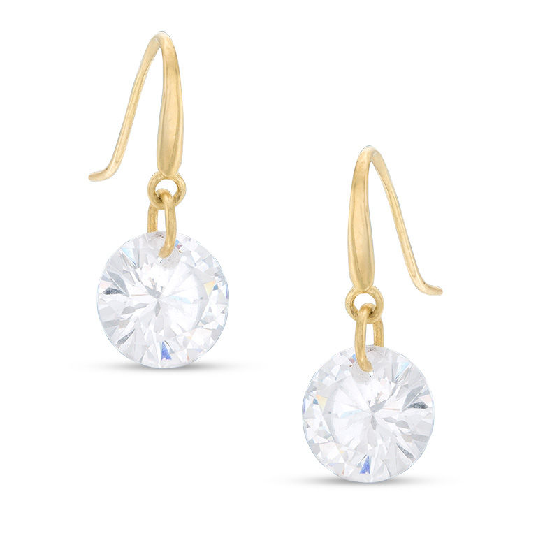 Main Image 1 of 7mm Cubic Zirconia Dangle Drop Earrings in 10K Gold