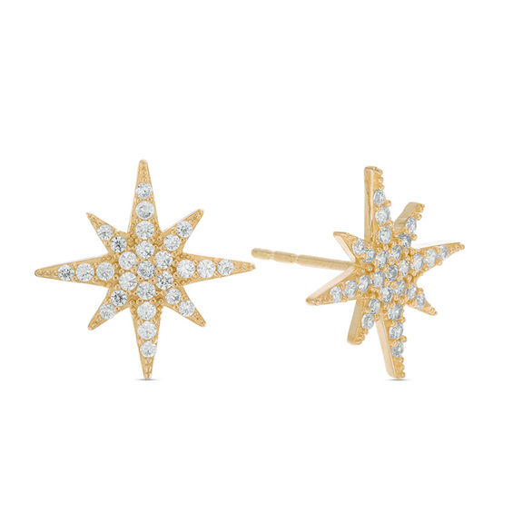 Cubic Zirconia North Star Stud Earrings in 10K Gold