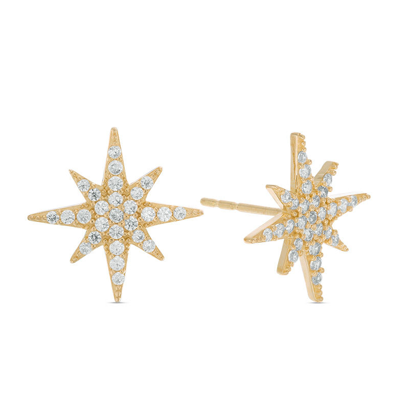 Main Image 1 of Cubic Zirconia North Star Stud Earrings in 10K Gold