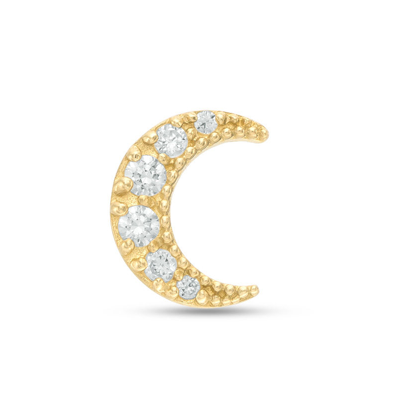 Cubic Zirconia Crescent Moon Single Stud Earring in 10K Gold