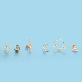 Cubic Zirconia Crescent Moon Single Stud Earring in 10K Gold