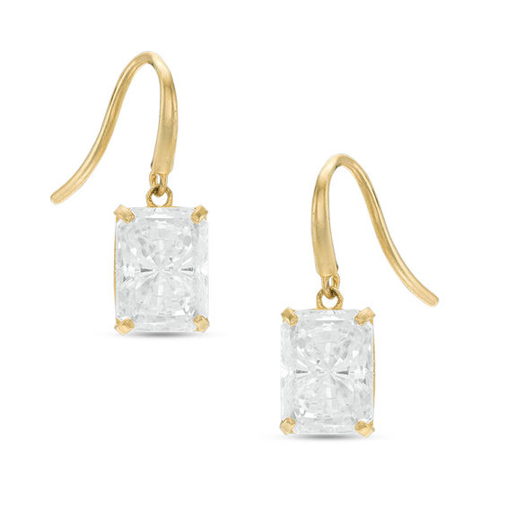 Emerald-Cut Cubic Zirconia Dangle Drop Earrings in 10K Gold