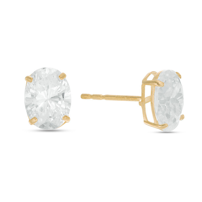 Oval Cubic Zirconia Solitaire Stud Earrings in 10K Gold