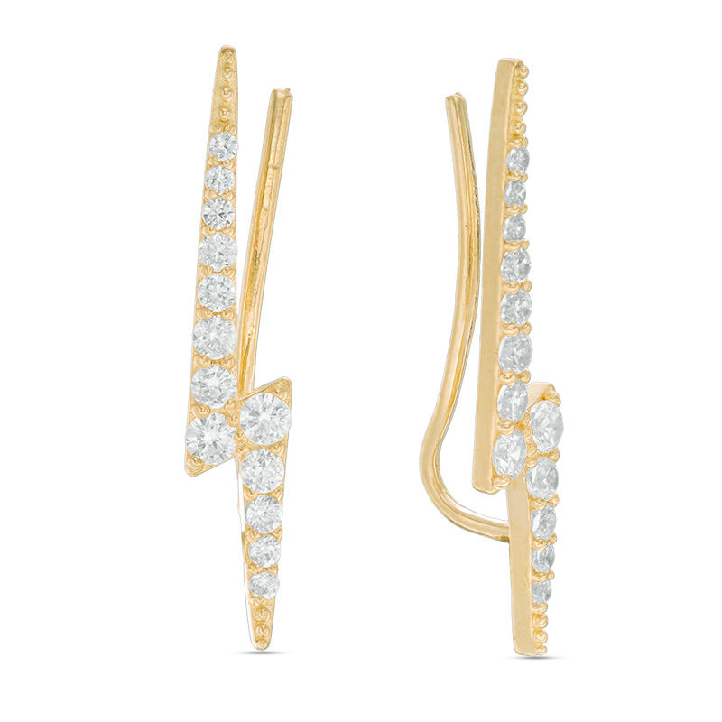 Main Image 1 of Cubic Zirconia Lightening Crawler Earrings in 10K Gold