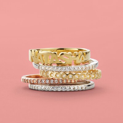 Cubic Zirconia Geometric Stackable Ring in 10K Gold - Size 7