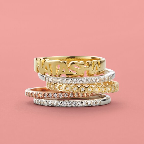 Cubic Zirconia Geometric Stackable Ring in 10K Gold - Size 7