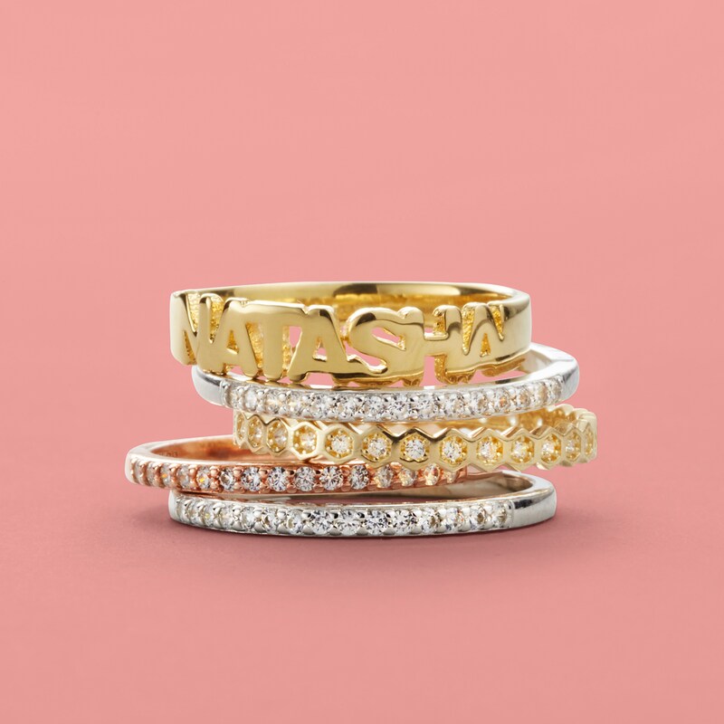 Cubic Zirconia Geometric Stackable Ring in 10K Gold - Size 7