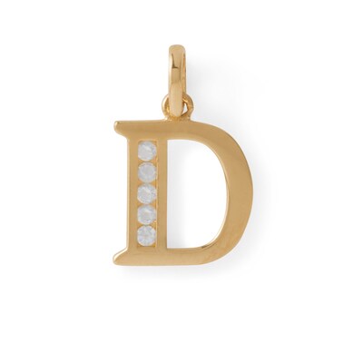 10K Solid Gold CZ Channel "D" Initial Necklace Charm