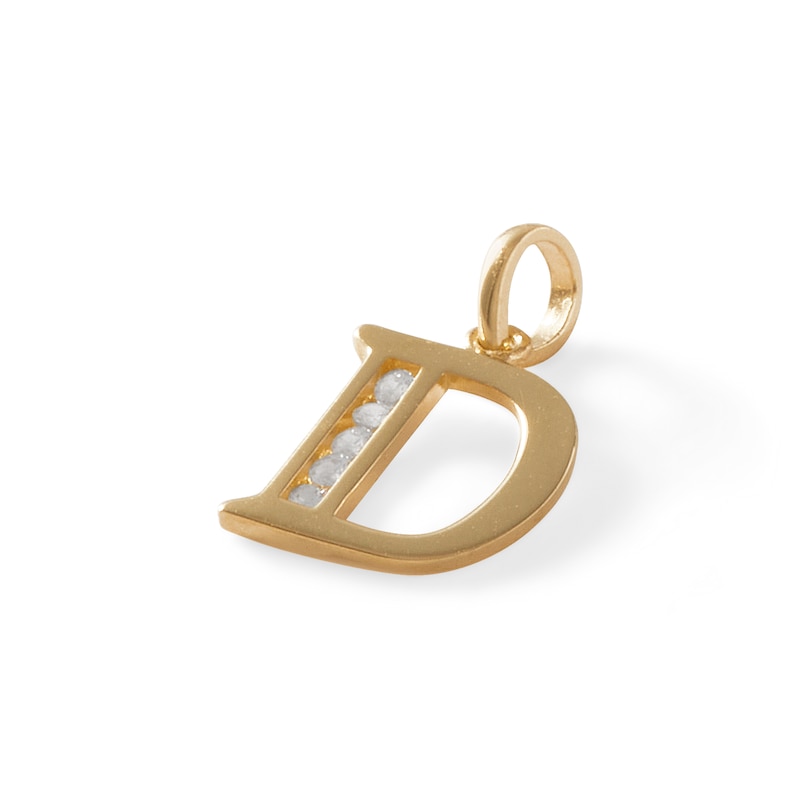 Cubic Zirconia "D" Initial Necklace Charm in 10K Solid Gold