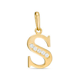 Cubic Zirconia &quot;S&quot; Initial Necklace Charm in 10K Solid Gold