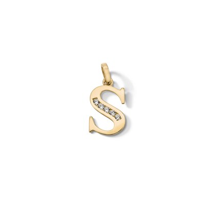 10K Solid Gold CZ Channel "S" Initial Necklace Charm