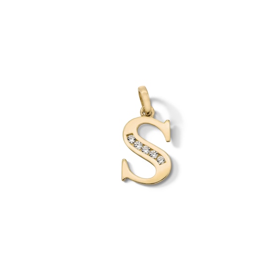 10K Solid Gold CZ Channel "S" Initial Necklace Charm