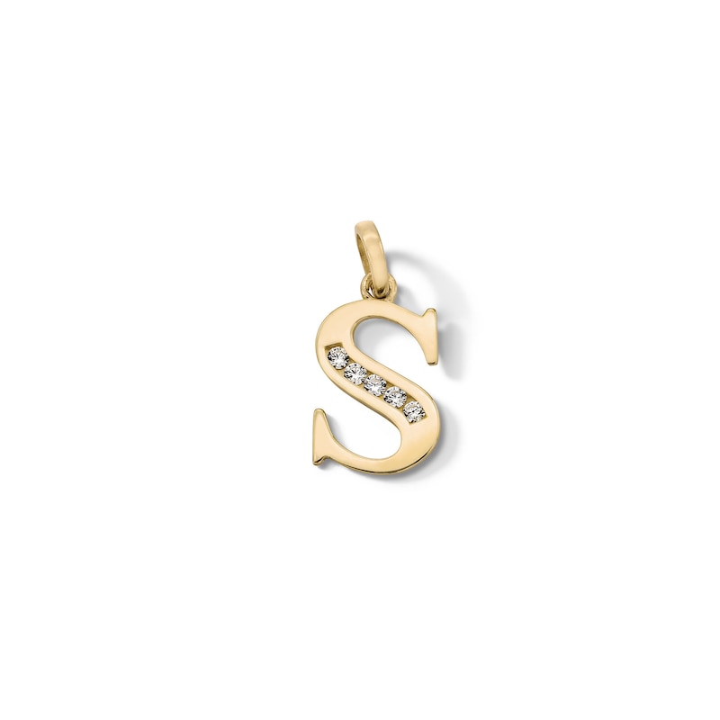 Main Image 1 of 10K Solid Gold CZ Channel "S" Initial Necklace Charm