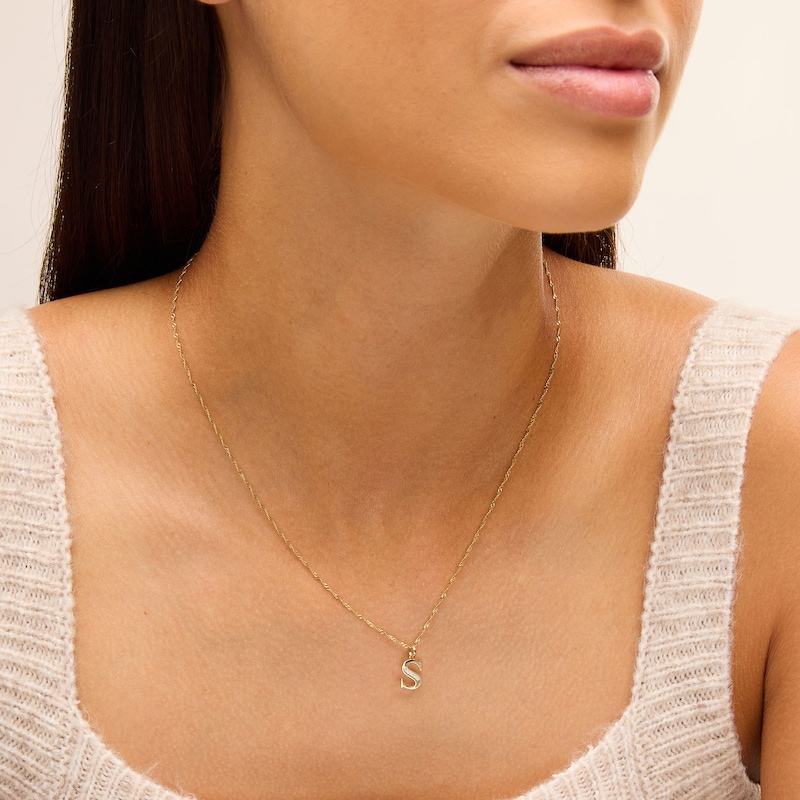 Main Image 2 of 10K Solid Gold CZ Channel "S" Initial Necklace Charm
