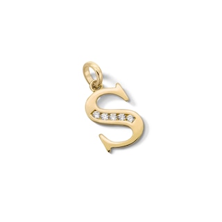 10K Solid Gold CZ Channel "S" Initial Necklace Charm