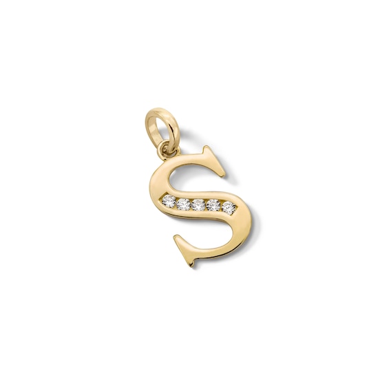 10K Solid Gold CZ Channel "S" Initial Necklace Charm