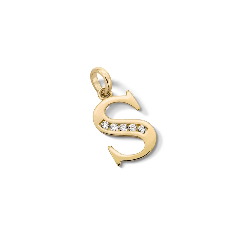 Main Image 3 of 10K Solid Gold CZ Channel "S" Initial Necklace Charm