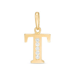 Cubic Zirconia &quot;T&quot; Initial Necklace Charm in 10K Solid Gold
