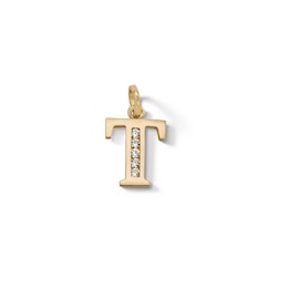 Cubic Zirconia "T" Initial Necklace Charm in 10K Solid Gold